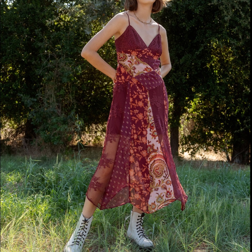 Free People! Evangeline Midi Dress in Brown Combo NWT! - Picture 2 of 11